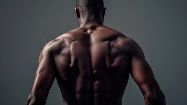 Athletic Male Back and Muscles; Strong Man's Back in Studio; Defined Muscular Back of Athlete