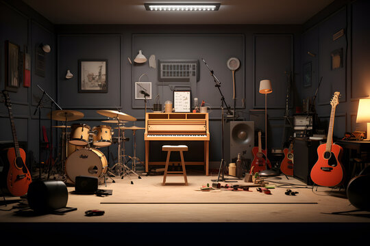 basement with a dedicated music studio