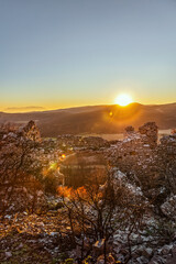 Panoramic view from the hill Avantas byzantine castle Alexandroupolis, Evros region Greece, sunset colors, tourism