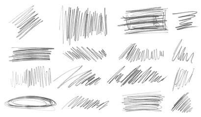 Set hand draw hatching isolated on white, lead pencil