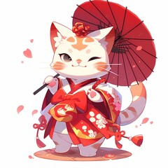 cute cat wearing chinese costume , Chinese new year
