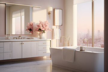 Luxury bathroom with a serene color palette  - obrazy, fototapety, plakaty