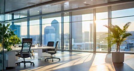 Ai generated modern office interior ,blurred bokeh background