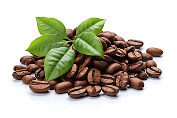 Naklejka premium Cup of coffee with coffee beans closeup dark background