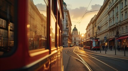 Fototapeta na wymiar Capturing the scenic beauty of Vienna through the tram window, picture,charming streets, and vibrant urban life. 
