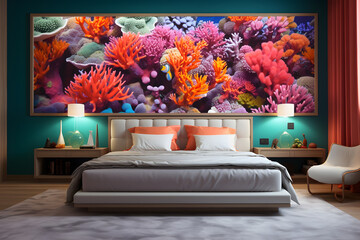 A bedroom coral reef wall mural
