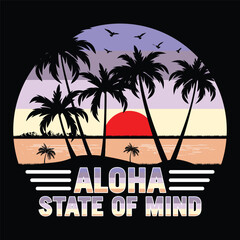Aloha State Of Mind Surfing Beach Sunset Summer Sublimation T-Shirt Design