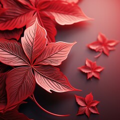 Obraz premium Red abstract background with outlines of leaves. Generative AI.