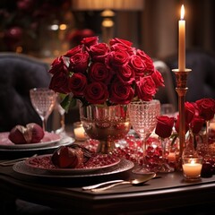 The table is ready for a romantic Valentine's dinner. Generative AI.