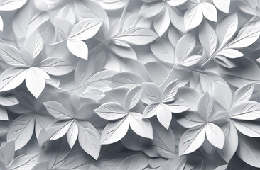 White leaves background. 3d effect. Leafy pattern.