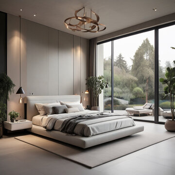 Luxury modern badroom with modern and unique furnter and natural view