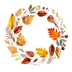 Fototapeta premium Beautiful round autumn wreath, decorative floral frame isolated on transparent background, png clip art design element.