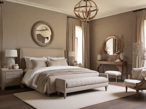 Luxury modern badroom with modern and unique furnter and natural view