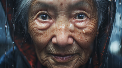 Wisdom in Rain: Graceful Resilience of an Elderly Asian Woman