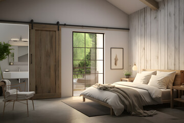  A bedroom with a sliding barn door 