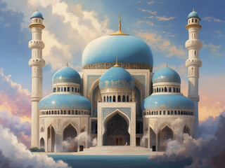 Obraz premium sky blue mosque islamic background for Ramadan. Social media posts