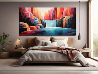 Modern luxury badroom with colorful wall background