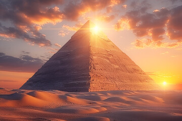 An ancient Egyptian pyramid surrounded by a vast desert. Created with generative AI.