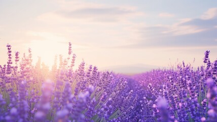 Golden sunrise illuminating a vibrant lavender field