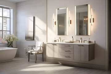 contemporary bathroom with a freestanding vanity
