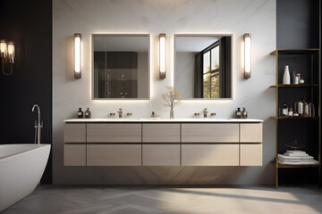 Fototapeta na wymiar contemporary bathroom with a freestanding vanity