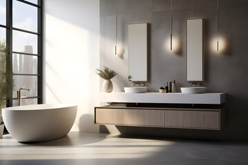 Fototapeta na wymiar contemporary bathroom with a freestanding vanity