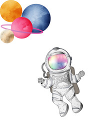 Astronaut mit bunten Planeten als Luftballons © namosh