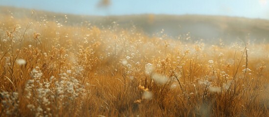 Natural Background of a Dry Meadow Filled with Herbs: A Serene and Tranquil Image