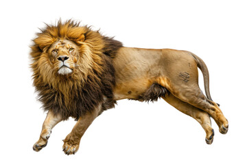 Obraz premium Top view lying lion isolated on white or transparent background, png clipart, design element. Easy to place on any other background.