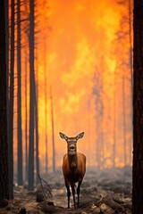 The haunting image of a deer amidst the flames serves as a poignant reminder of the impact of wildfires on wildlife