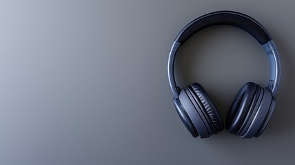 Fototapeta na wymiar Modern black headphones isolated on a grey gradient background