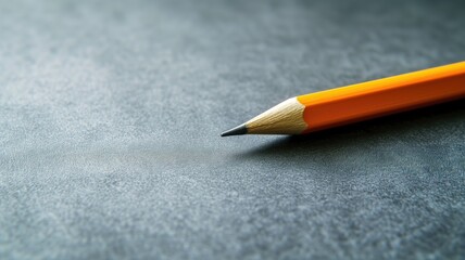 Close-up of a sharp yellow pencil on a textured gray background