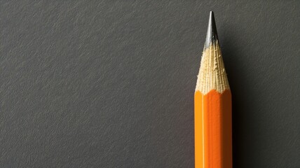 Close-up of a sharpened orange pencil on a gray background