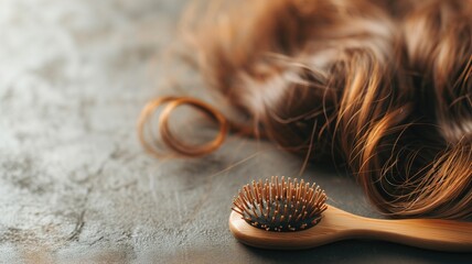 Close-up of rich brown hair and a natural bristle brush - obrazy, fototapety, plakaty
