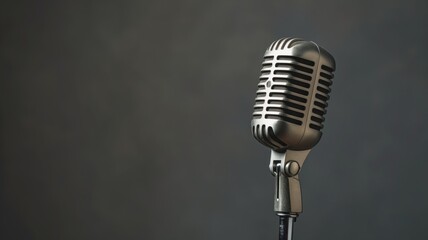 Fototapeta na wymiar A vintage microphone against a dark backdrop
