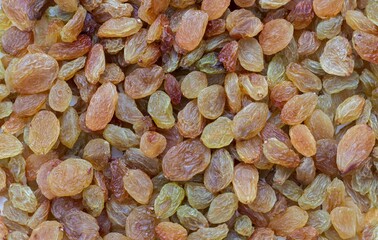Top View of Golden Raisin Background with Copy Space in Horizontal Orientation