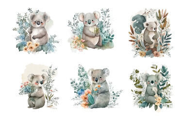 Fototapeta premium Cute koala. Watercolor clipart on a white background.