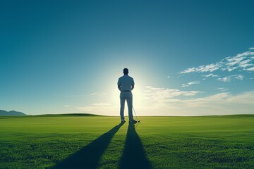 unrecognizeable Man standing on golf field against clear sky.jpeg
