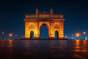 Fototapeta na wymiar Illuminated Gateway of India in Mumbai at night during the Republic Day.jpeg