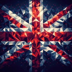 United Kingdom national flag in Polyart style, made up of geometric polygons, digital art. Created with generative AI