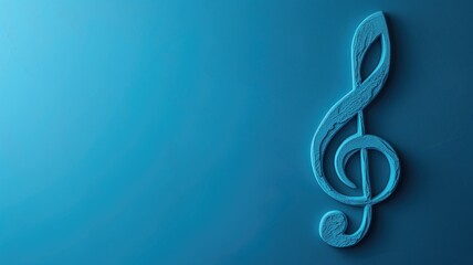 A blue treble clef with a textured finish on a solid blue background