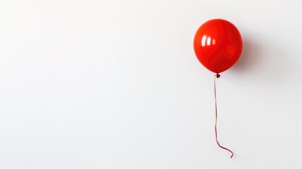 A bright red balloon with a string on a white backdrop