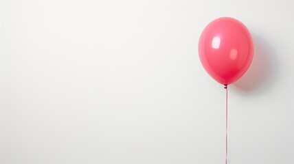 Single pink balloon floating on white