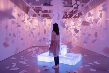 Contemporary art exhibition with interactive installations and bright spaces