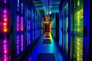 Fototapeta premium Futuristic data center with servers and glowing led lights