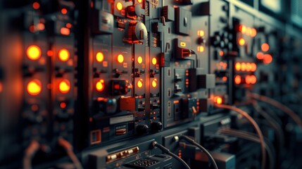 Voltage switchboard with circuit breakers. Electrical background - obrazy, fototapety, plakaty