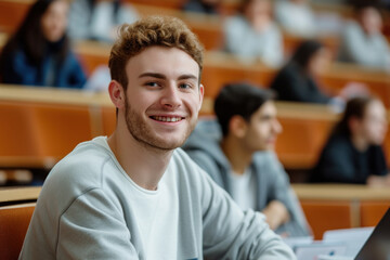 Fototapeta premium Confident Male Student in University Classroom