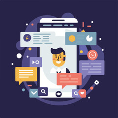 2d vector illustration colorful social media boost , influence blogger E-marketer via Internet pages marketing referral