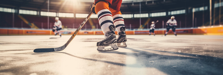 Hockey player playing hockey on a hockey stadium court close-up - Powered by Adobe