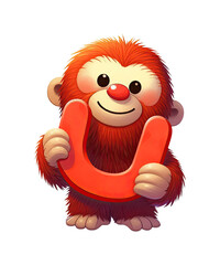 Cute Looking 3D Animal Uakari U Alphabet 3D - Letter U
